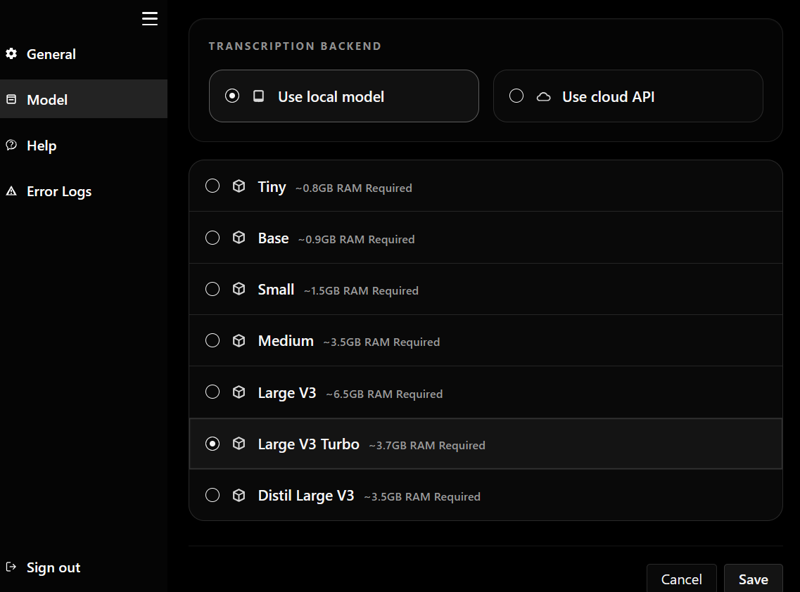 VibeSTT interface for local transcription.